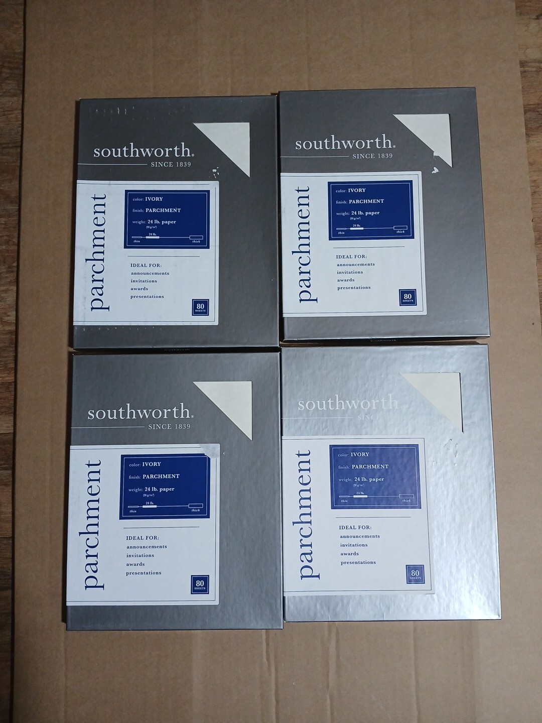 Lot of 4 Boxes Southworth Parchment Paper Ivory 24lb. 8-1/2"x11" 80 SH/Pk P984C
