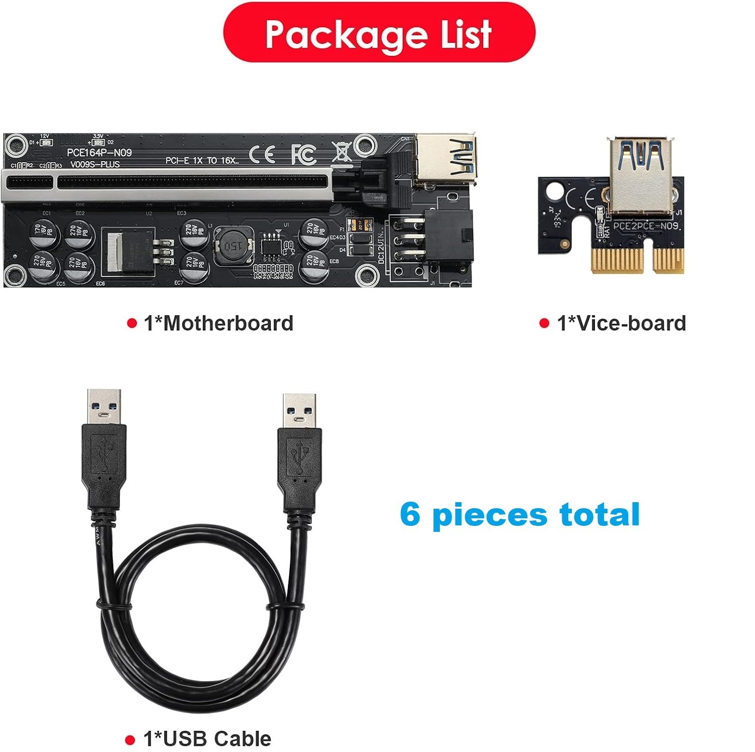 (6 Pack) PCIE Riser Card 8 Capacitors,GPU Extender Riser Card Graphics Card