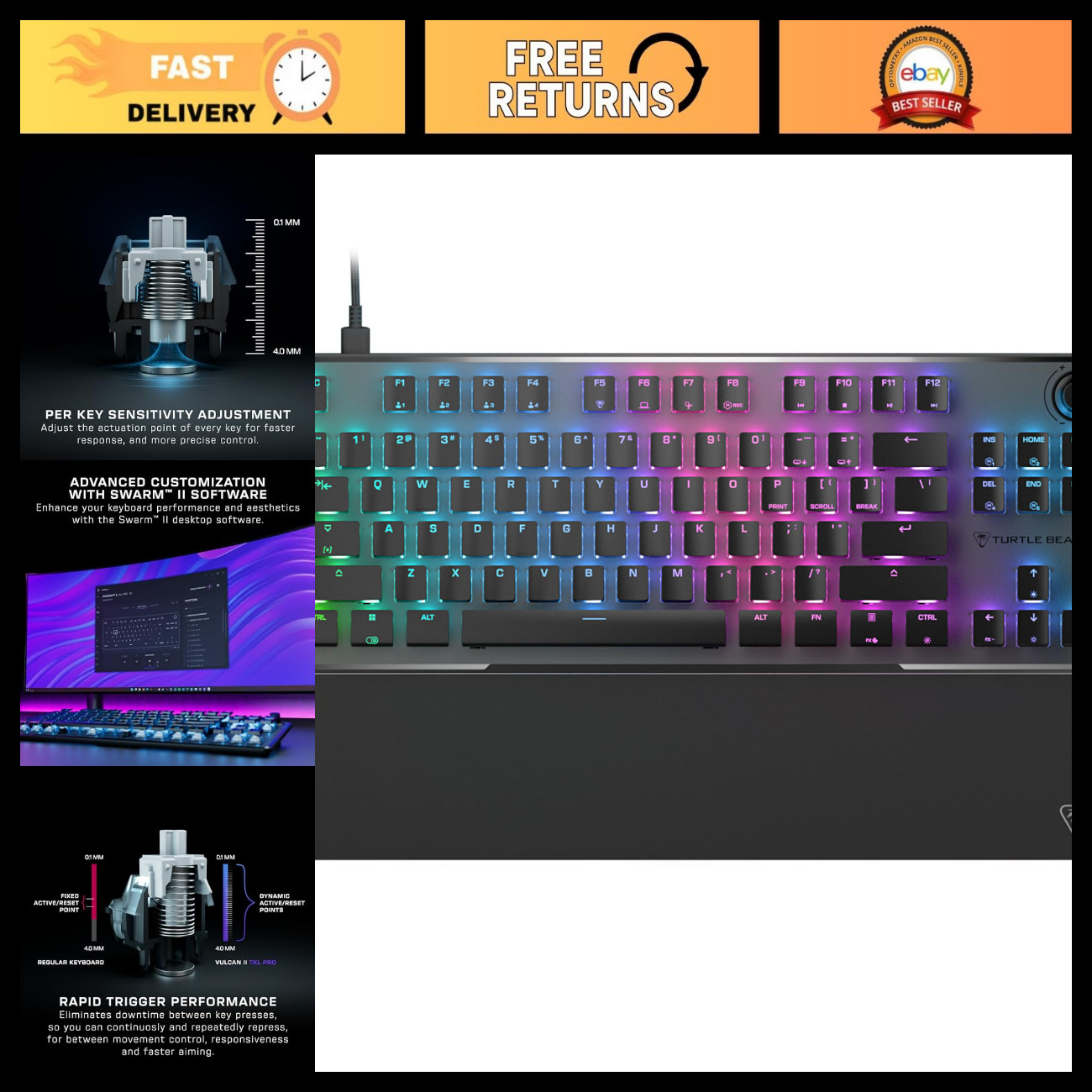 RGB Mechanical Gaming Keyboard - TKL, Hall-Effect Switches, Customizable Backlig