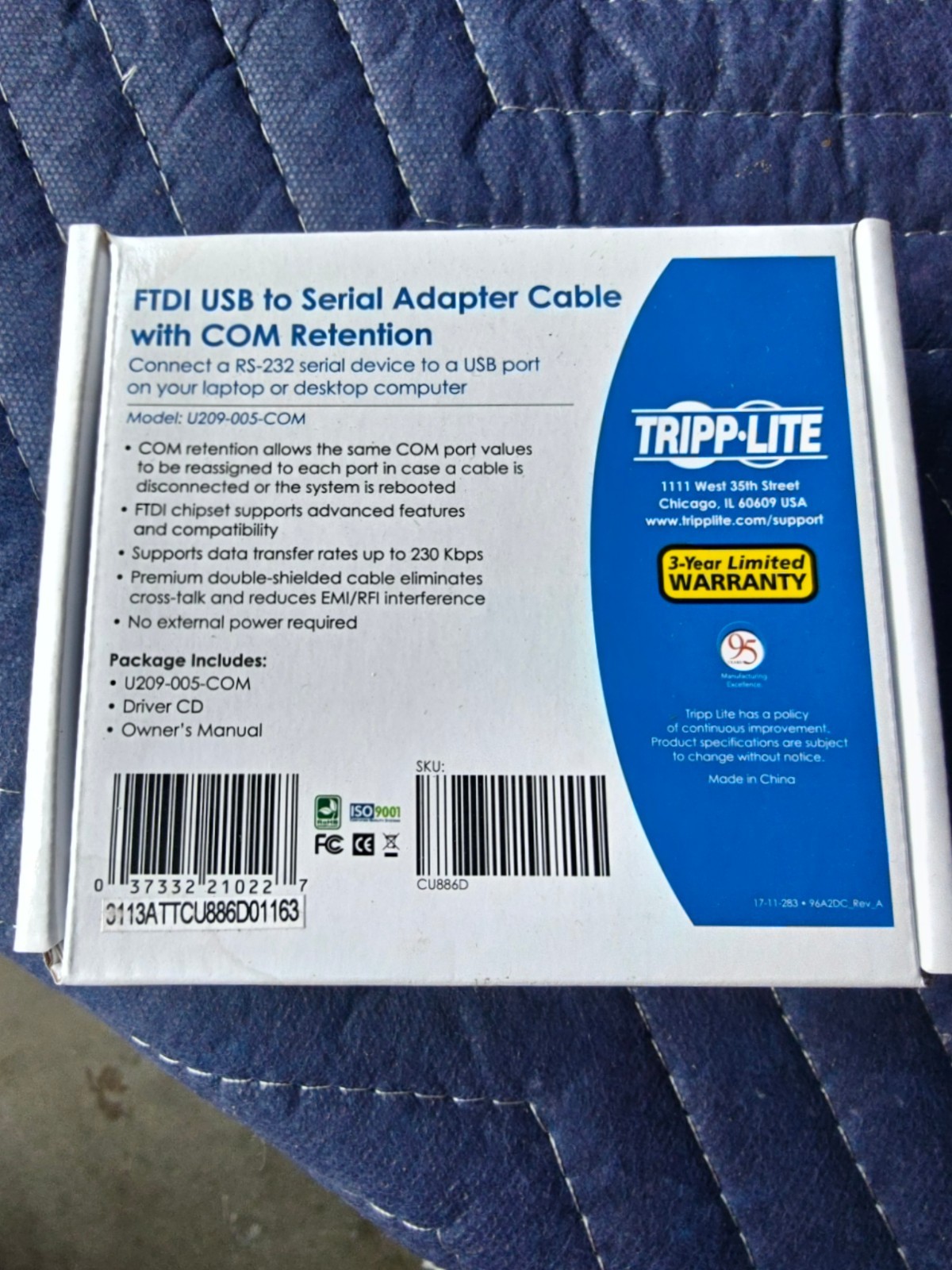 Tripp Lite Adapter Cable U209-005-COM, RS232 Serial to FTDI USB w/ COM Retention