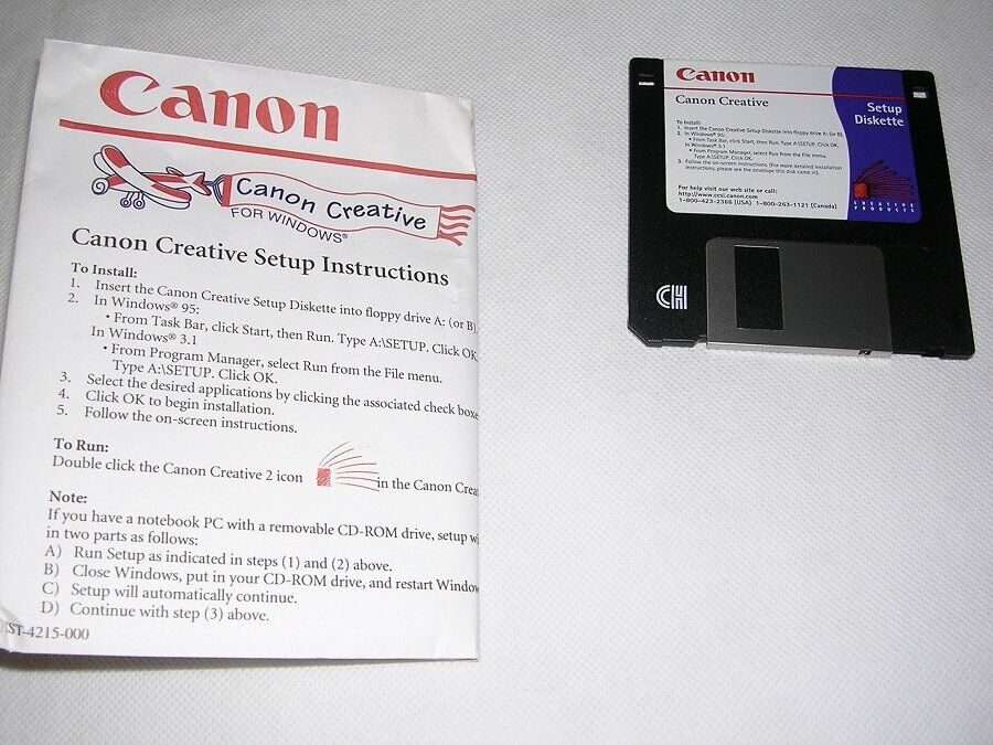 Vintage 1995 Canon Creative For Windows Setup Diskette (Floppy Disk) w/ Envelope