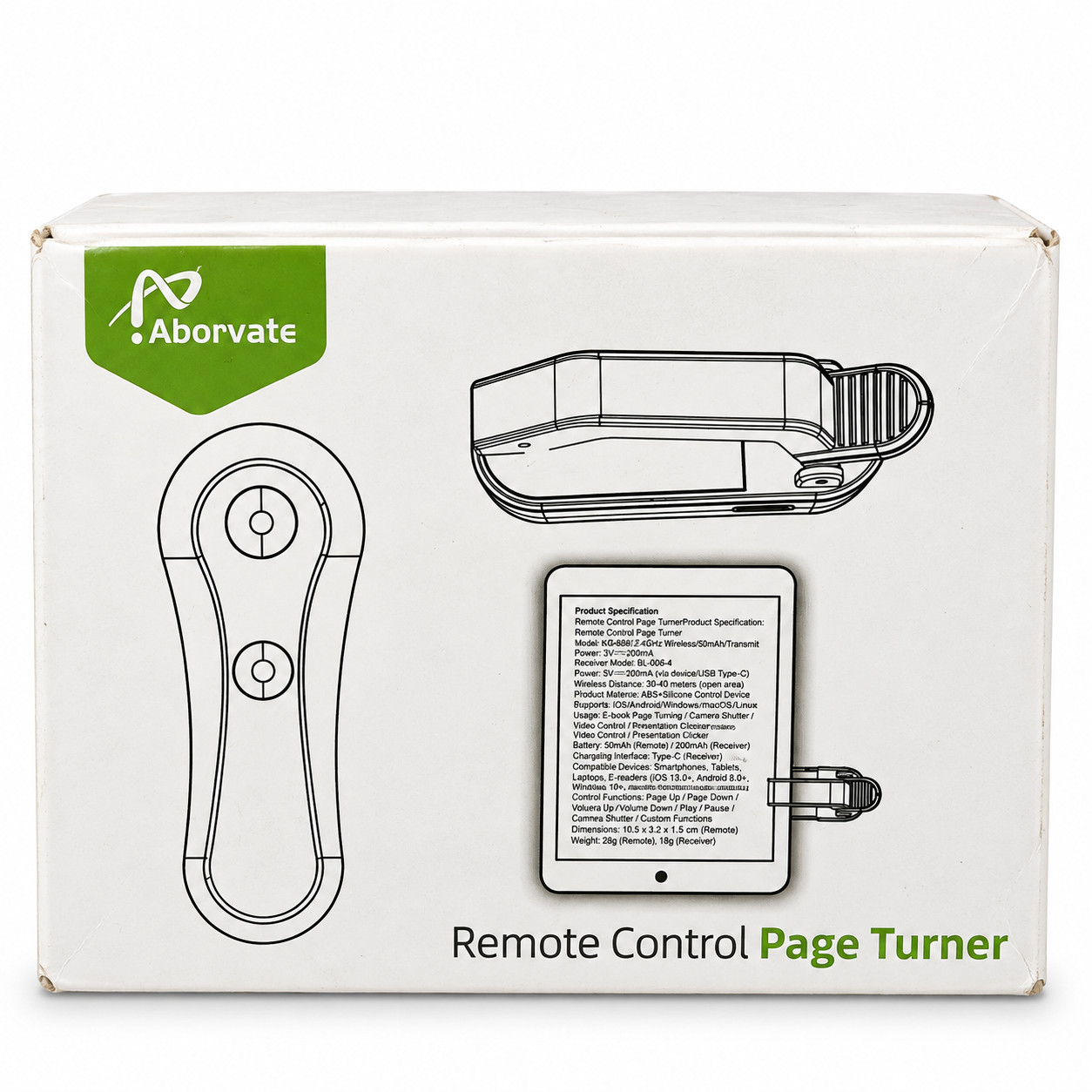 Aborvate K02 Remote Control Page Turner Kindle eReader Bluetooth 2.4G White