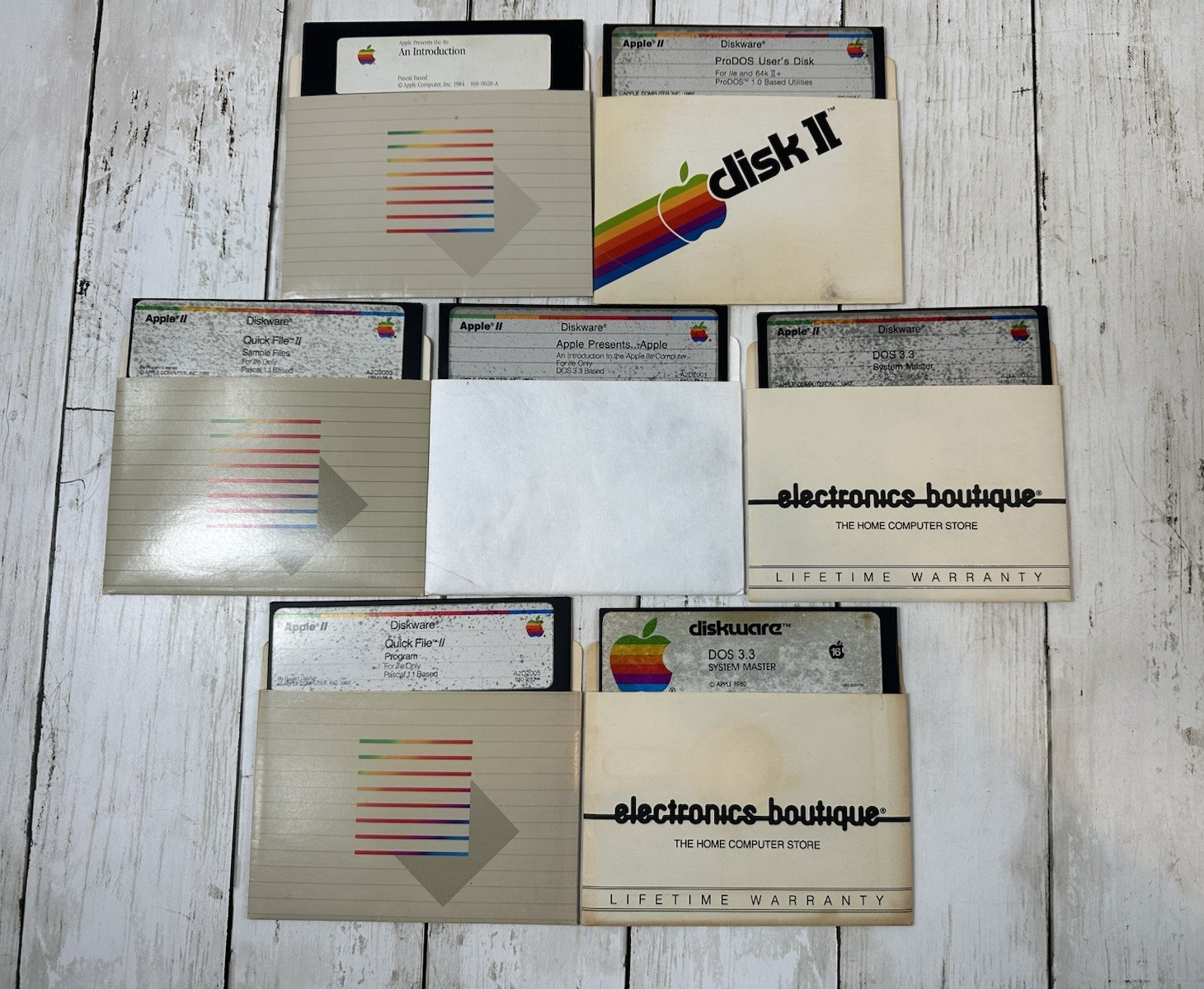 Apple II Computer Diskware Software Disks, Quick file, Pro DOS, & Etc, Lot of 7