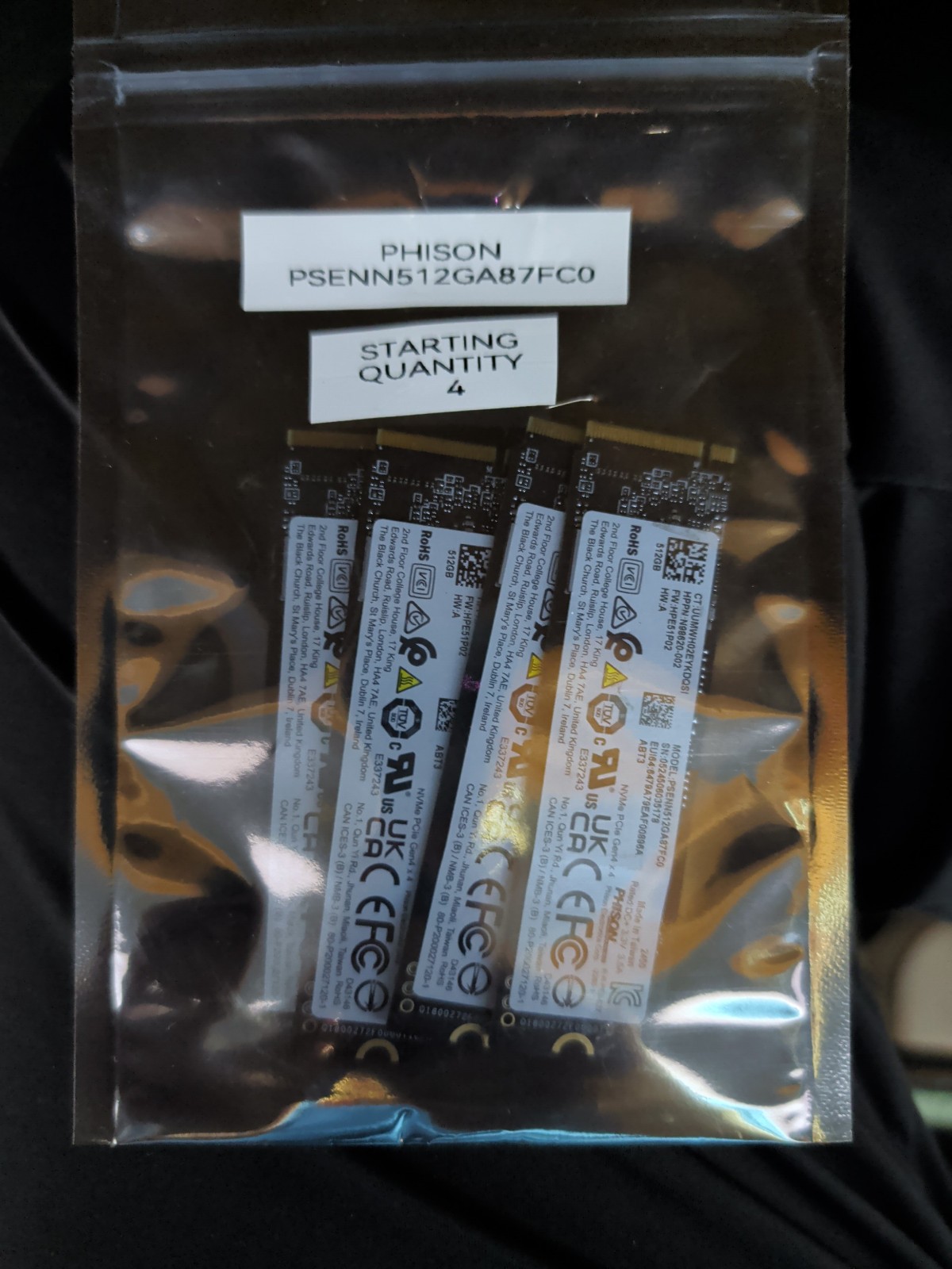 Lot of 4x Phison PSENN512 512GB NVMe Gen4 M.2 2280 SSD HP OEM Tested