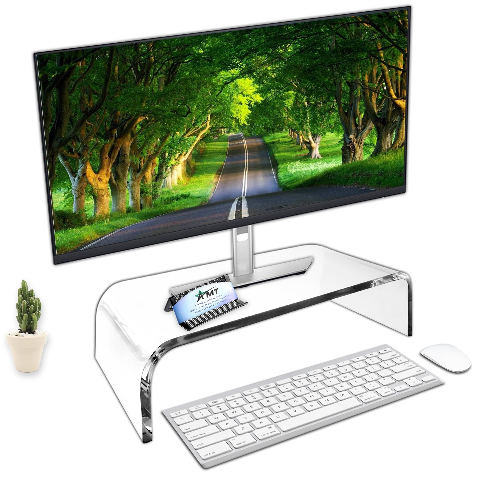 AMT 16 Inch Acrylic Laptop Monitor Stand, Computer Riser with Cat Keyboard Pr...