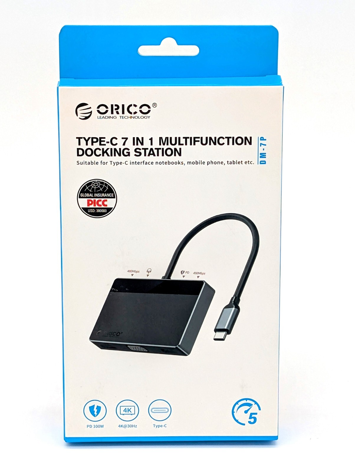 Orico 7-In-1 USB-C Multifunction Docking Station For Laptops, Mobile Phones Etc.