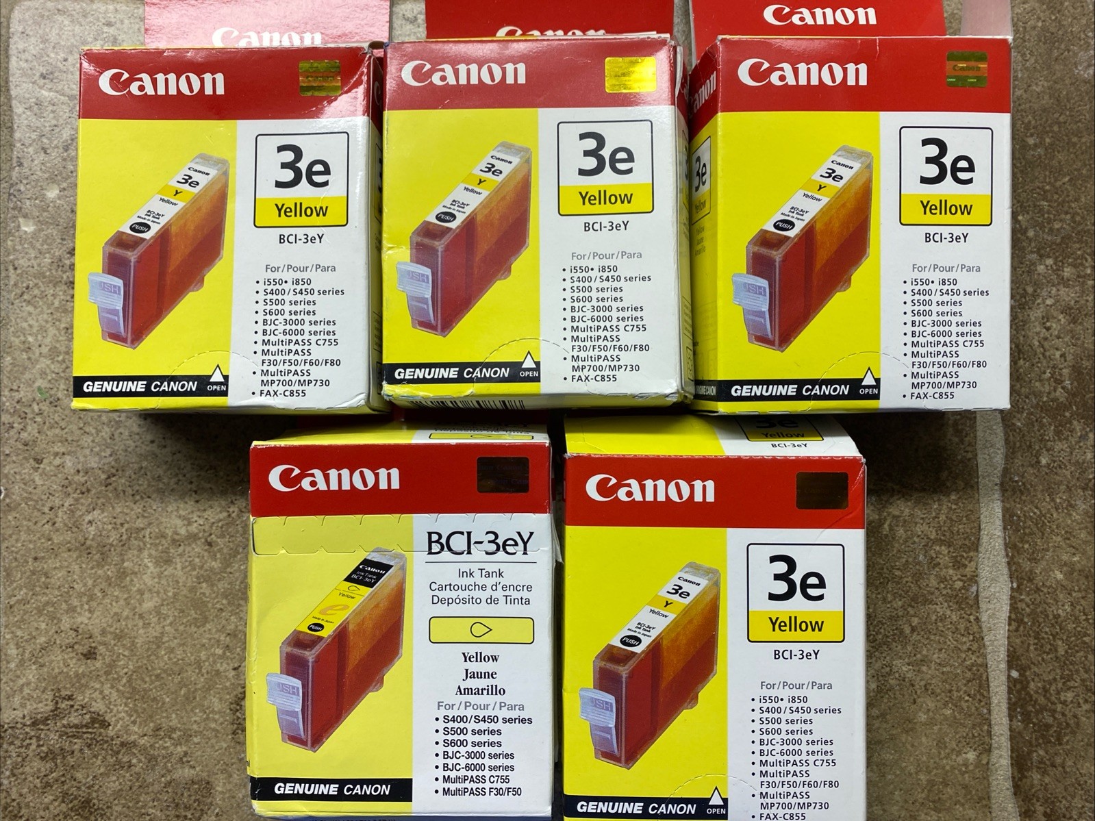 5 PACK Canon 3E Yellow BCI-3e Genuine OEM Ink Cartridges