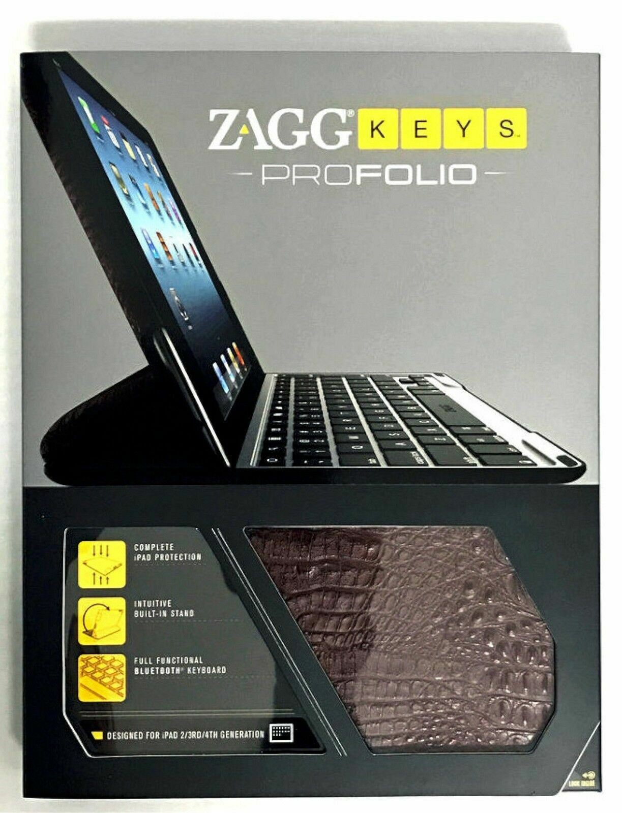NEW ZaggKeys ProFolio Apple iPad 4 3 2 Gen ALLIGATOR BROWN Case Keyboard