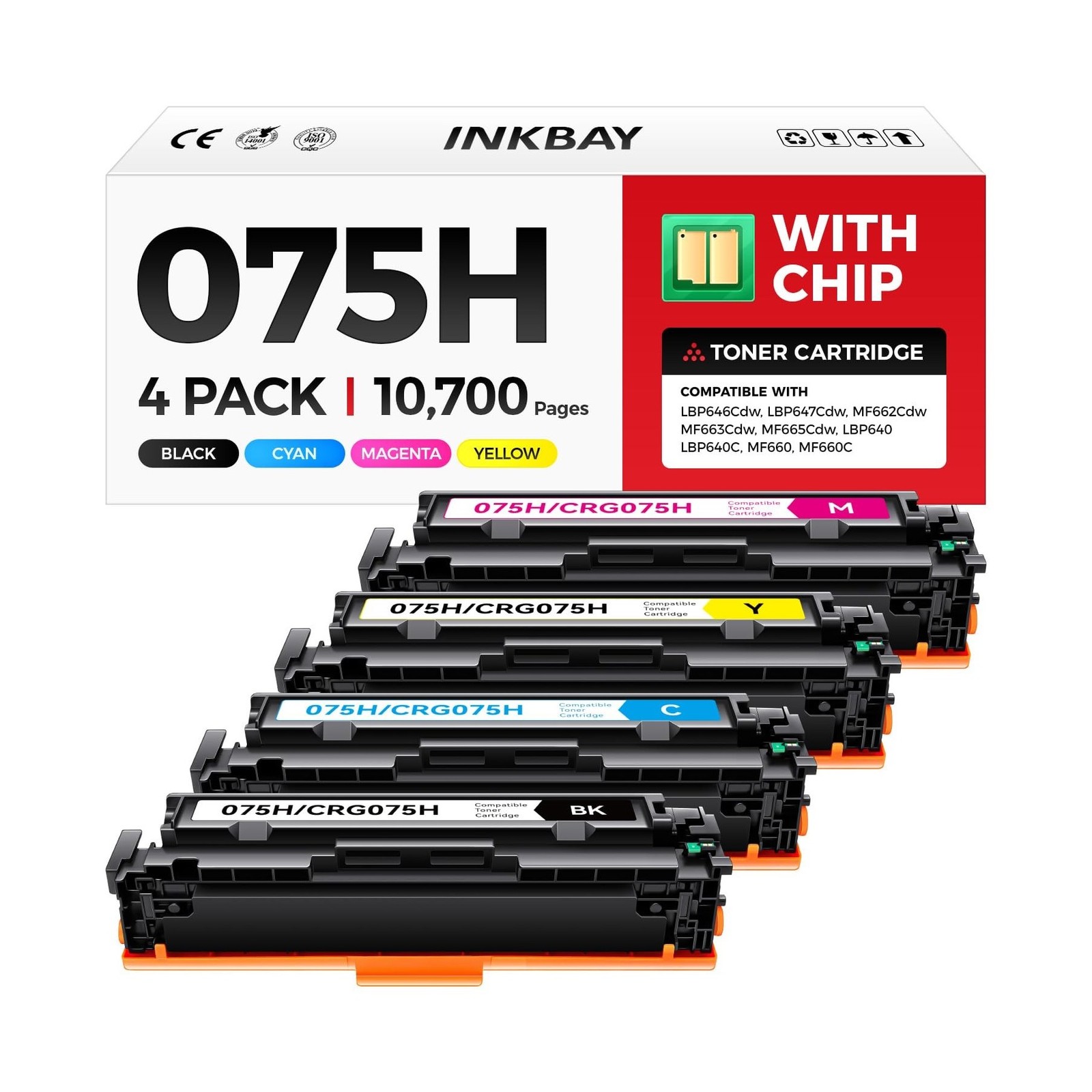 075H Toner Cartridge Set 4-Pack with Chip High Capacity Replacement for Canon...