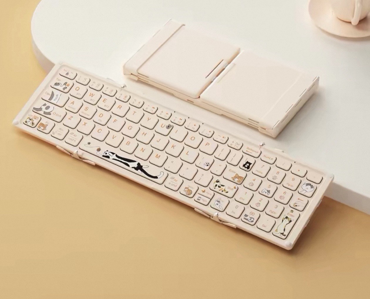BOW Foldable Bluetooth Keyboard & Mouse Combo USB-C 3 Bluetooth Cute Cat White