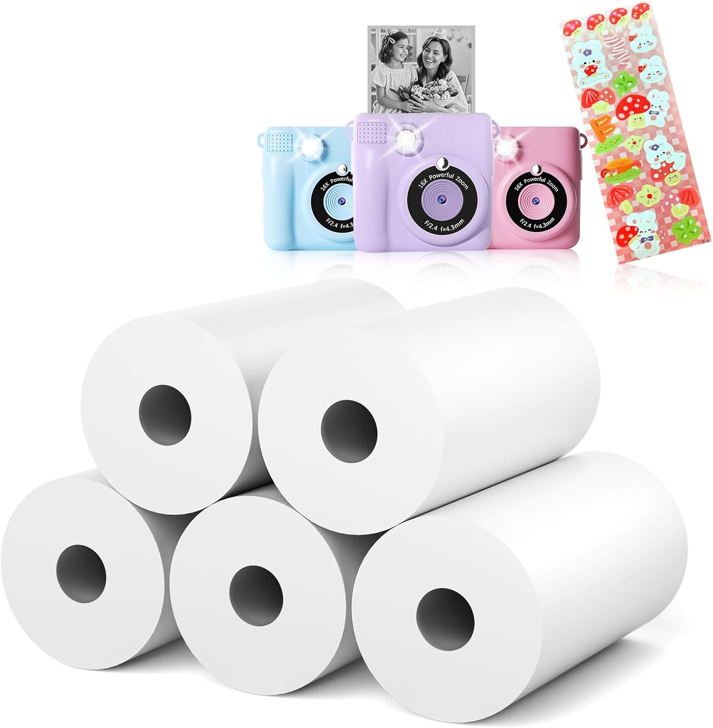 5 Rolls Kids Camera Paper Roll Refill - HD Kids Camera Instant Print Paper