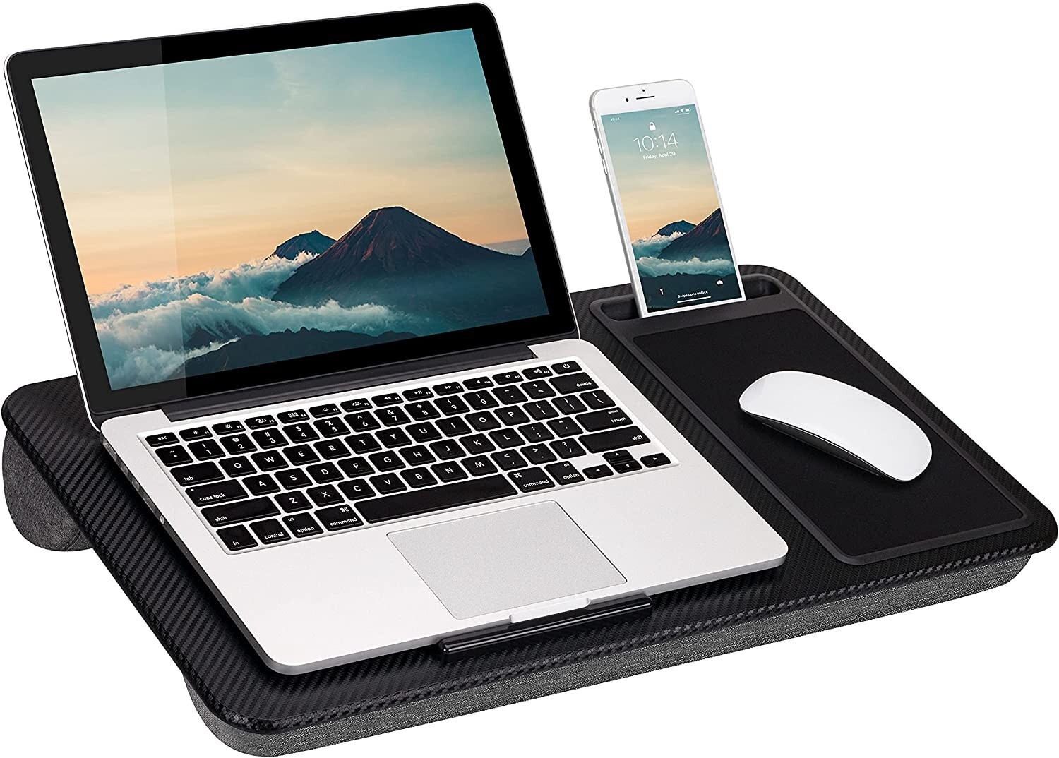 Laptop - Lap Desk with Device Ledge Mouse Pad and Phone Holder (Black)