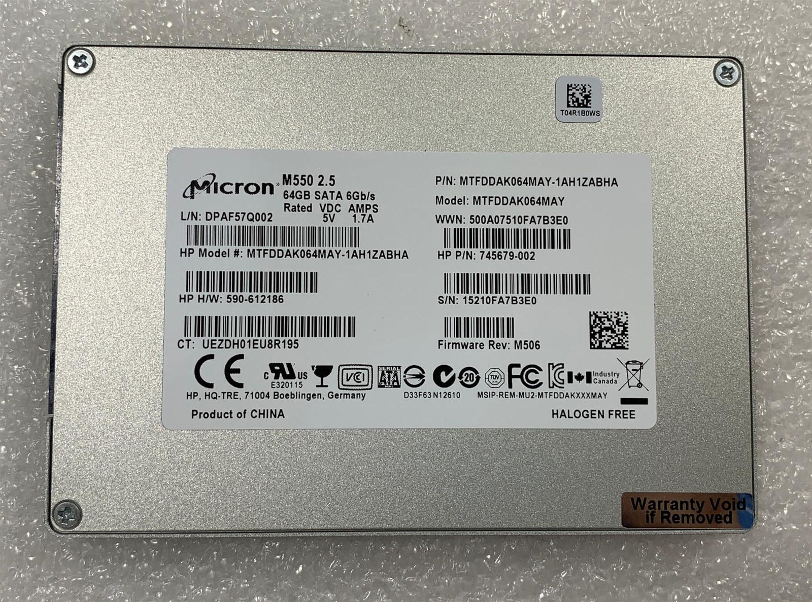 HP 724936-001 745679-002 Micron M550 64GB SSD Solid State Drive SATA NEW - Read