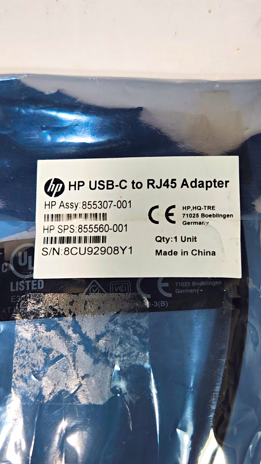 HP USB-C to RJ45 Ethernet Adapter Portable MPN 855307-001 855560-001 Sealed New