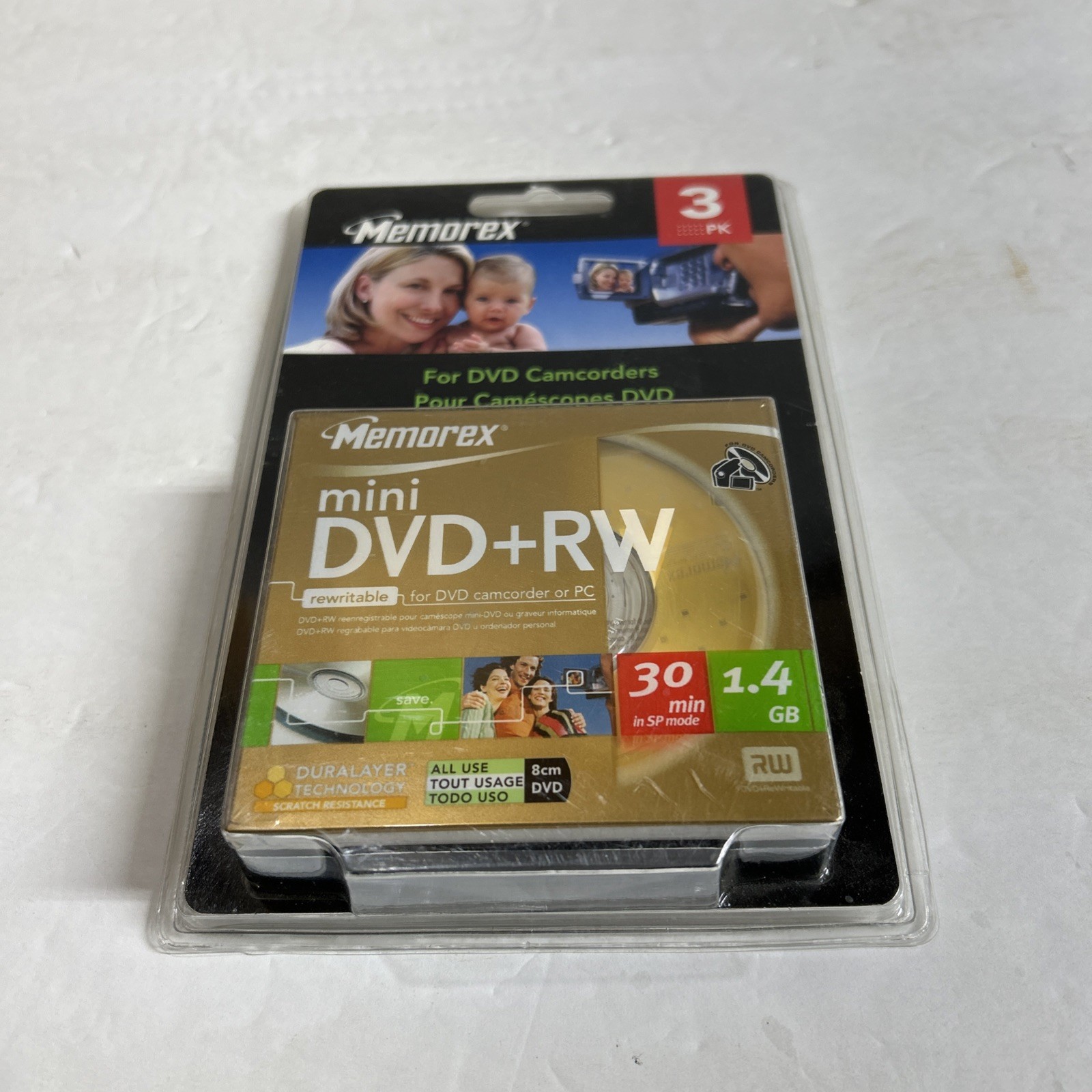 Memorex Mini DVD+RW 3 Pack 4X 1.4GB 30 min Single Sided DVD Camcorder New