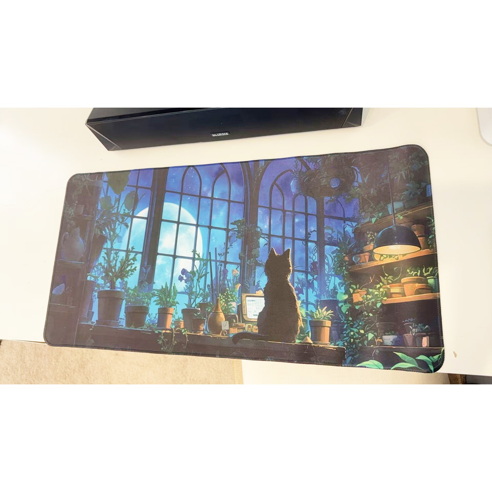 Aesthetic Moon & Cat Large Mouse Pad 23.6"x11.5" Anti-Slip Desk Decor Mat