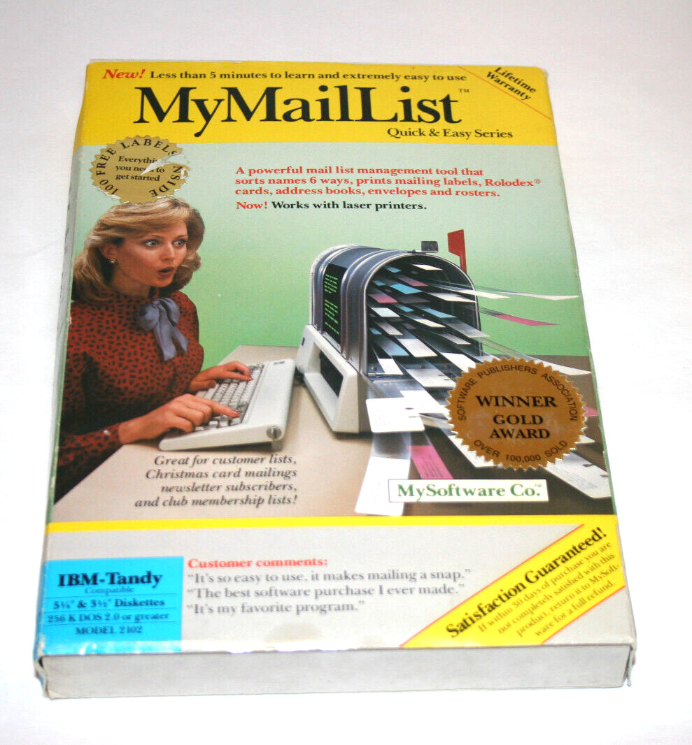 VTG My Software Co.Rolodex My Mail List IBM Tandy Software Diskettes  Model 2102