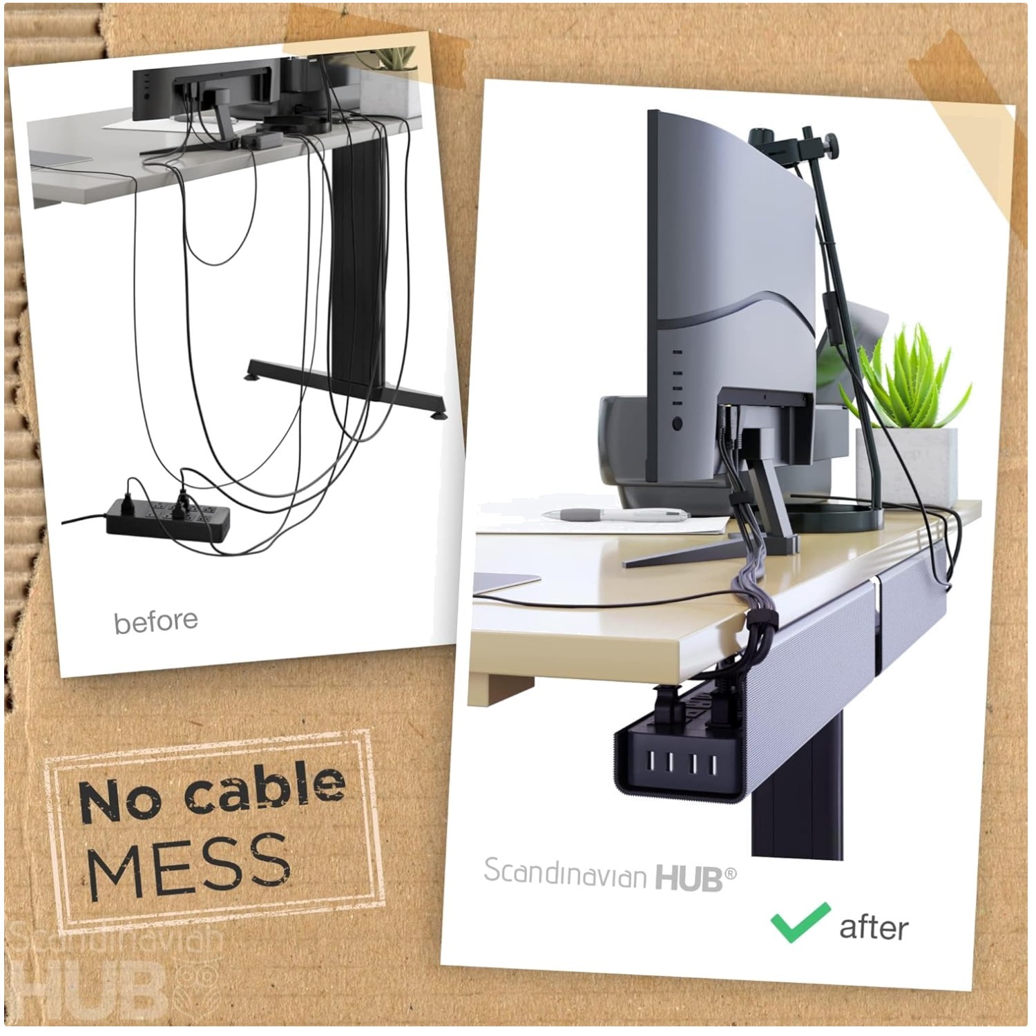Under Desk Wire Organizer - Easy Install, Black (4)