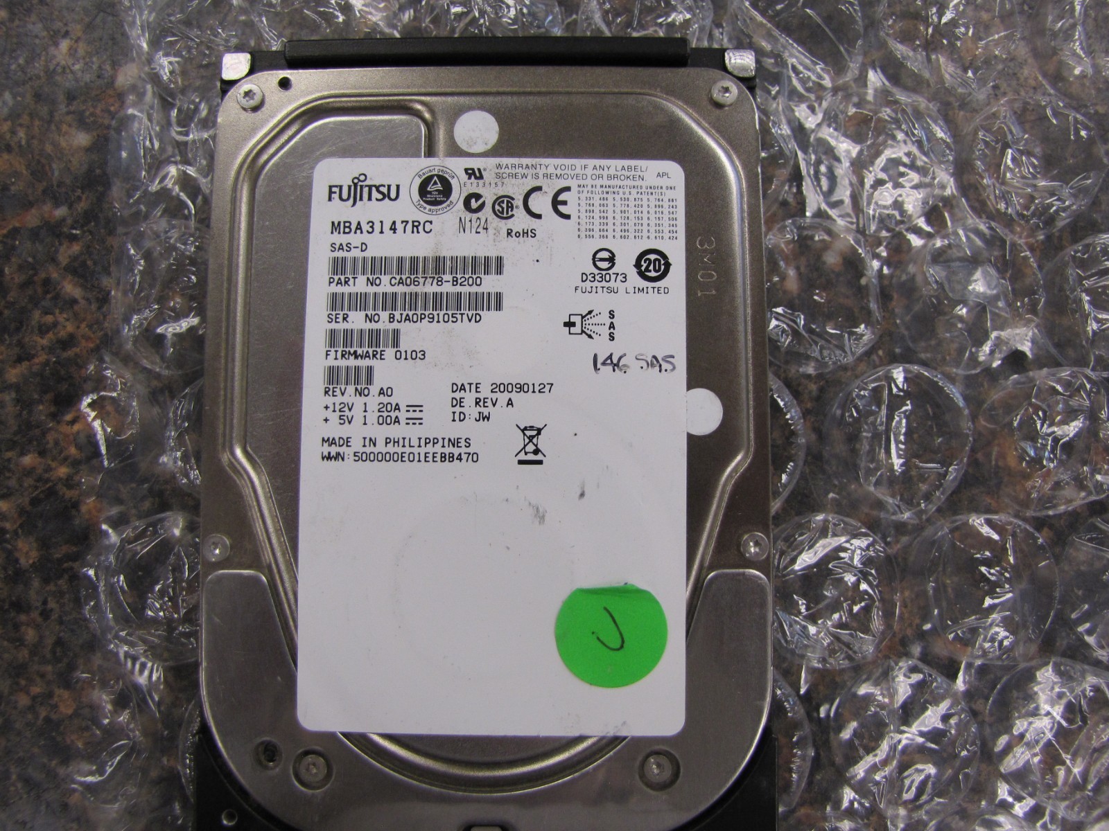 Fujitsu 147GB 3.5" 15K Workstation SAS HDD MBA3147RC CA06778-B200 Hard Drive