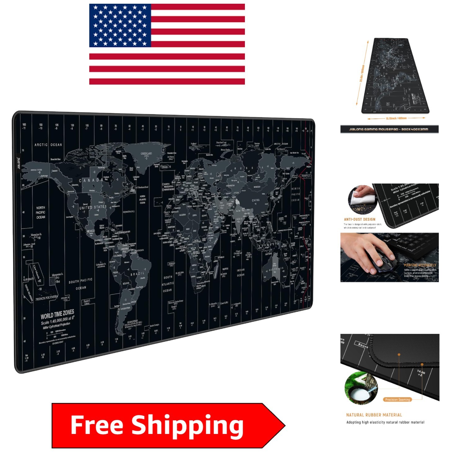 Extended Non-Slip Mouse Pad for Gaming and Office - 35.4 x 15.7 World Map