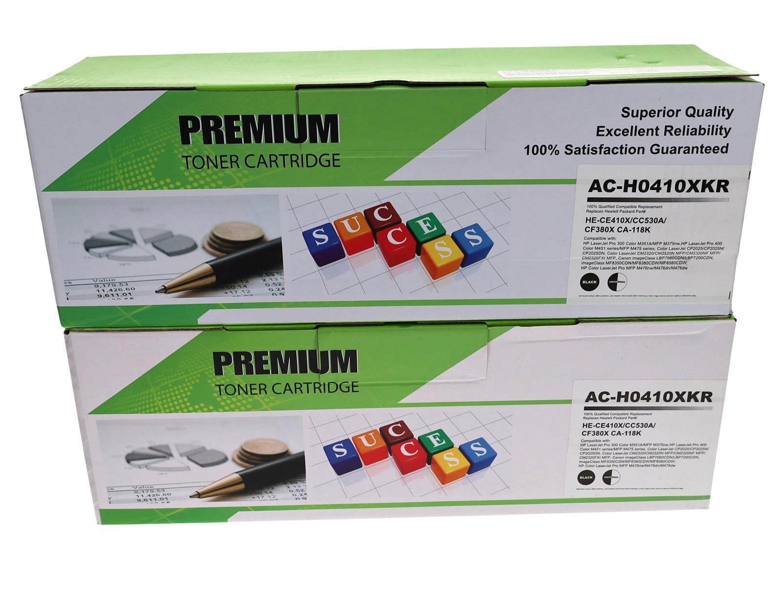2X NEW AC-H0410XKR BLK TONER CARTRIDGE REPLACEMENT FOR CE410X CC530A CF380X 118K