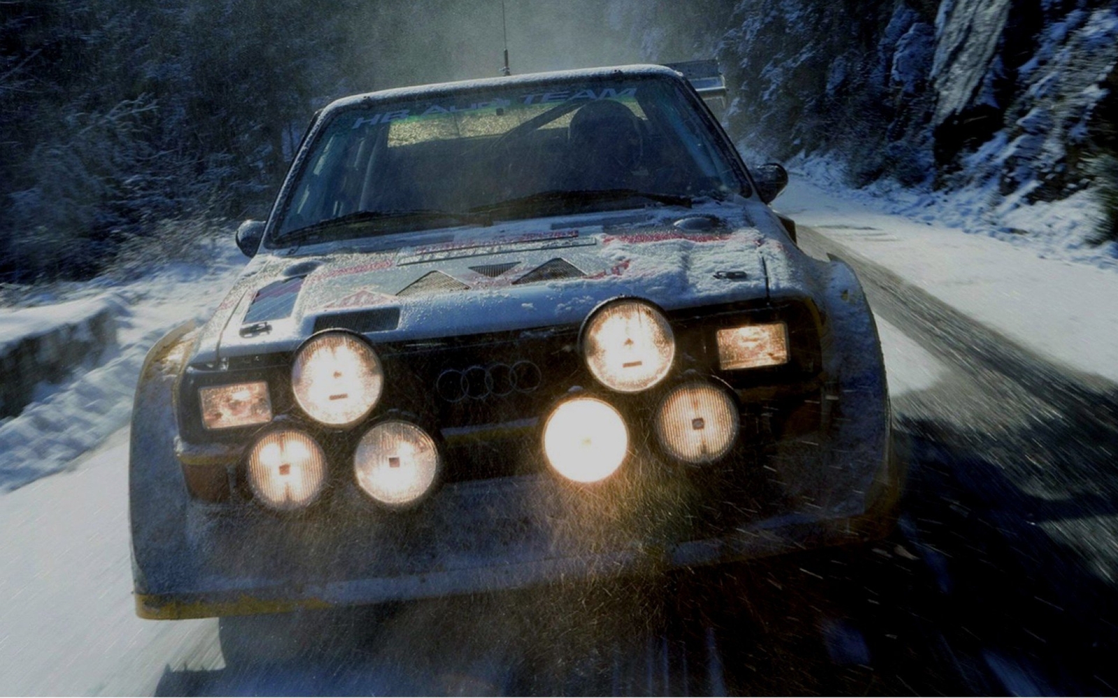 Cars snow trees audi cliffs rally roads racing quattro Desk Mat Stitched