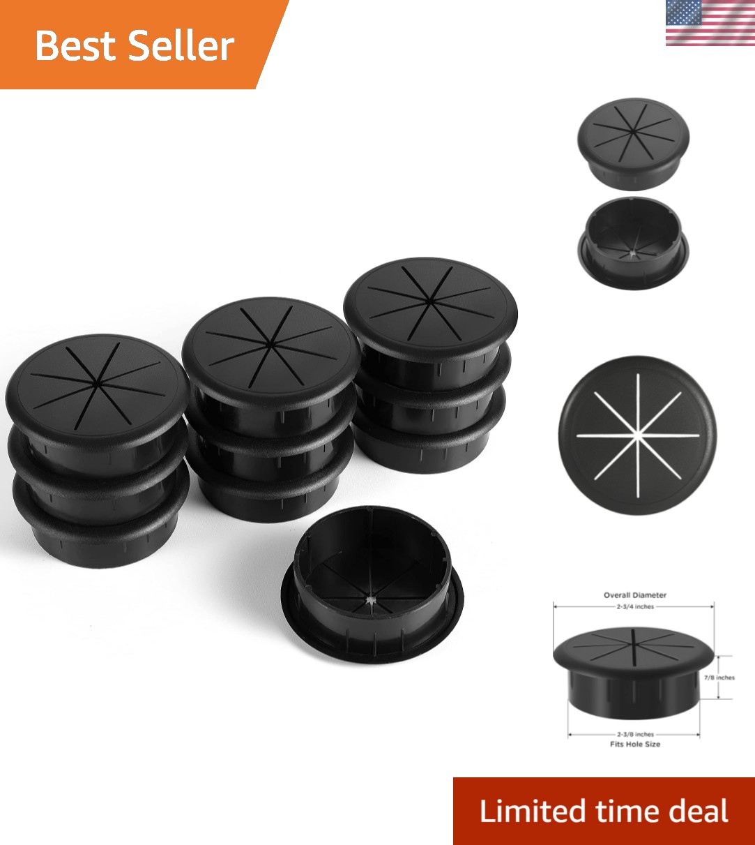 10 Pack 2-3/8 Inch Flexible Desk Grommet,Organize Wires and Cables on Office ...