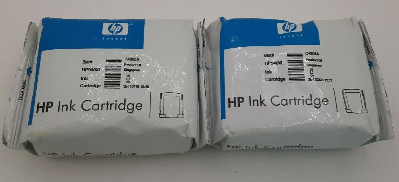 New Open Box Genuine HP 940 XL Black Ink Cartridges | Lot of 2