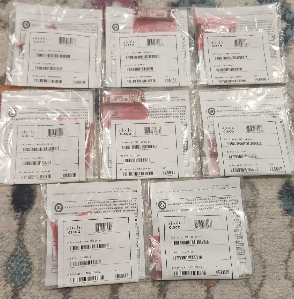 Lot of 8 Genuine Cisco SFP-10G-SR-S 10GBASE-SR SFP+ Transceiver Module New