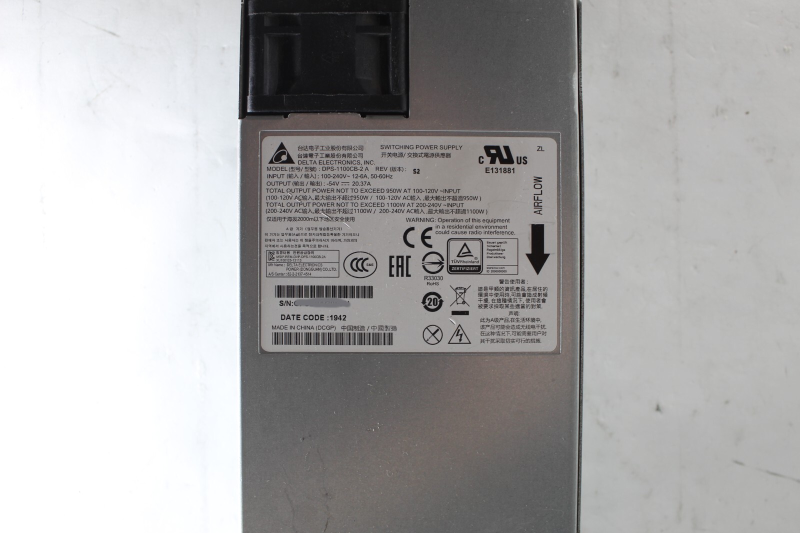 Dell DPS-1100CB-2 1100 W Power Supply For Networking S3100 Series