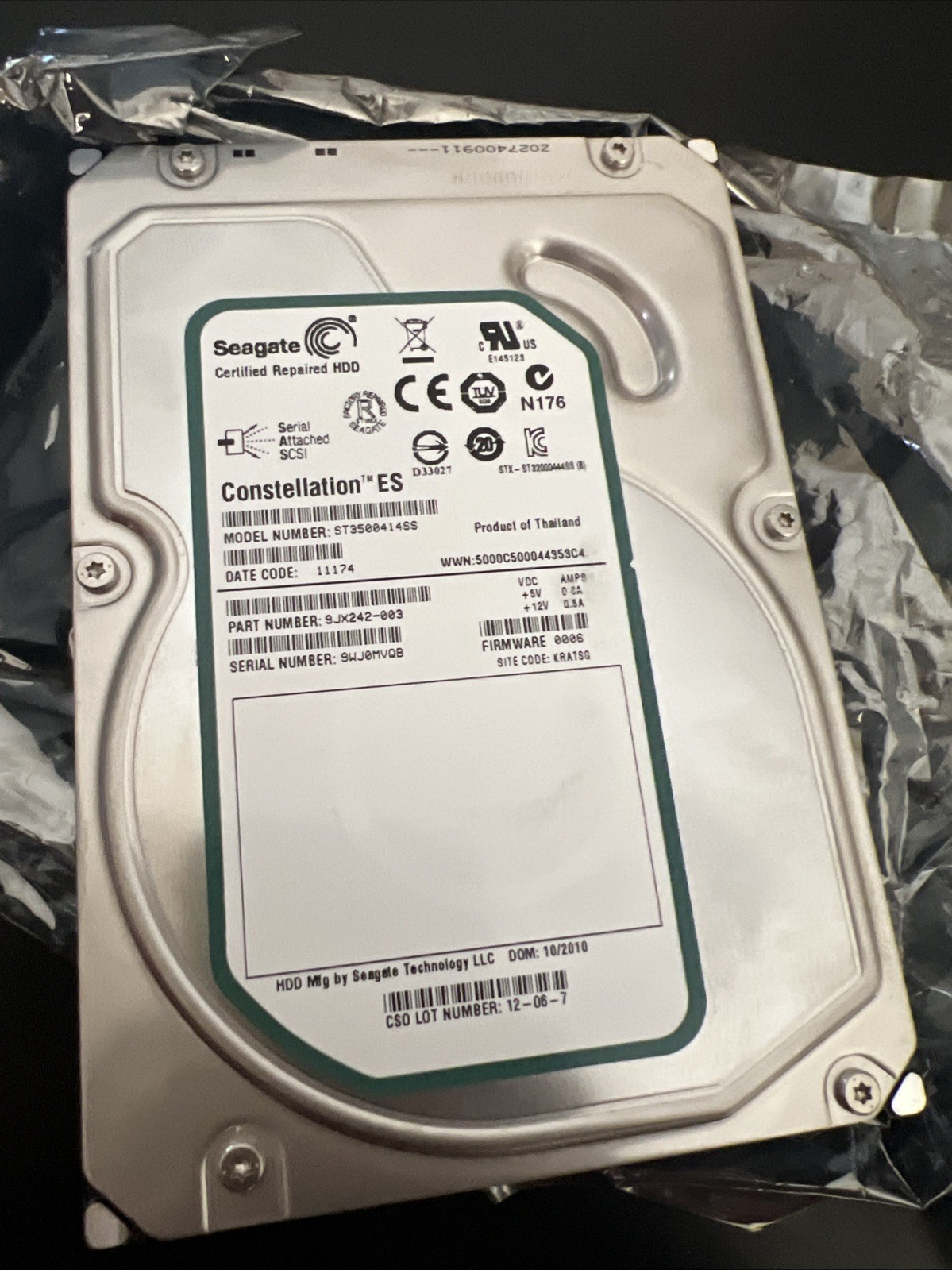 Seagate Constellation ES ST3500414SS 500GB 7200 RPM 16MB Cache SAS 6Gb/s 3.5" HD