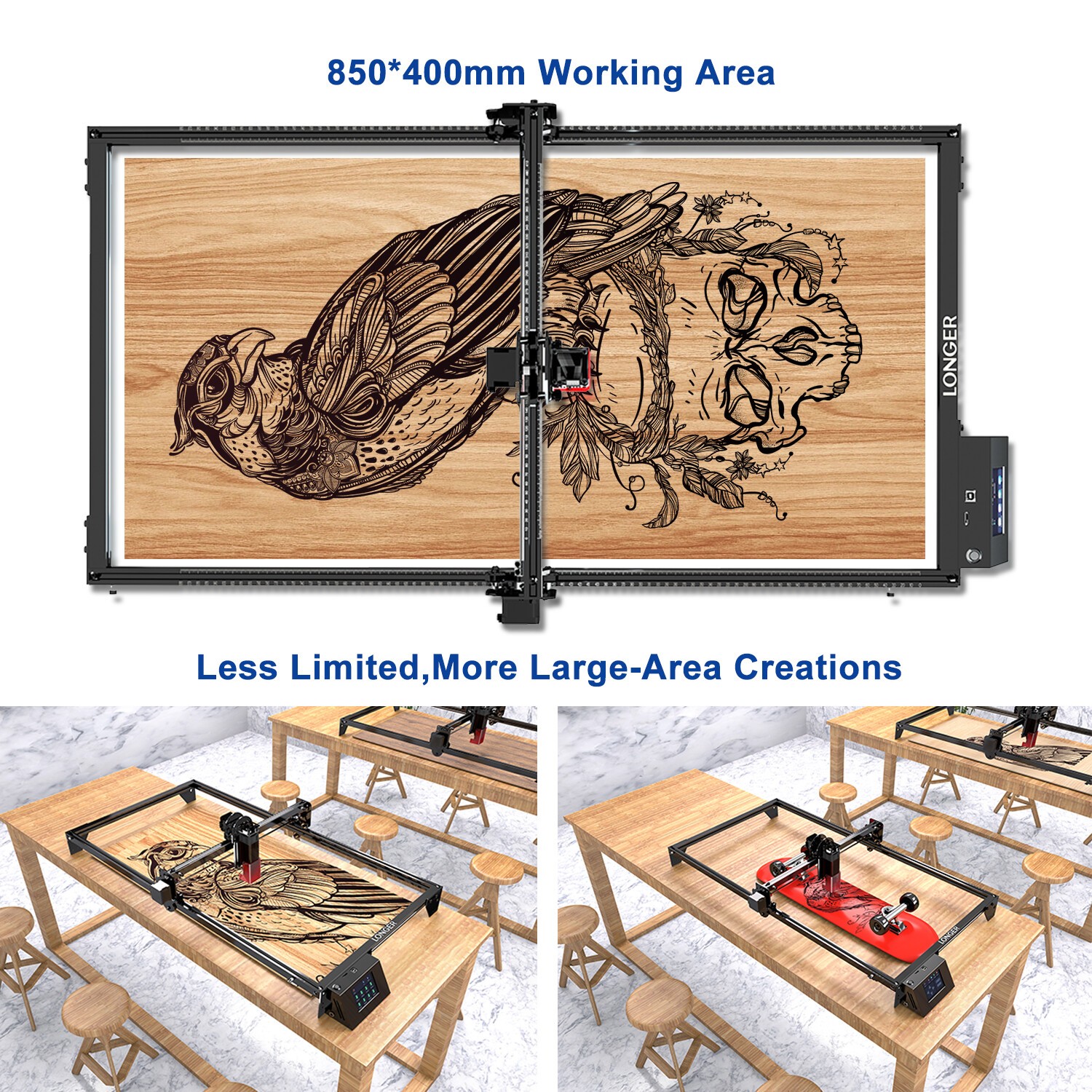 Longer RAY5/B1 Laser Engraver Extension Kit 850mm Large Working Area High Speed