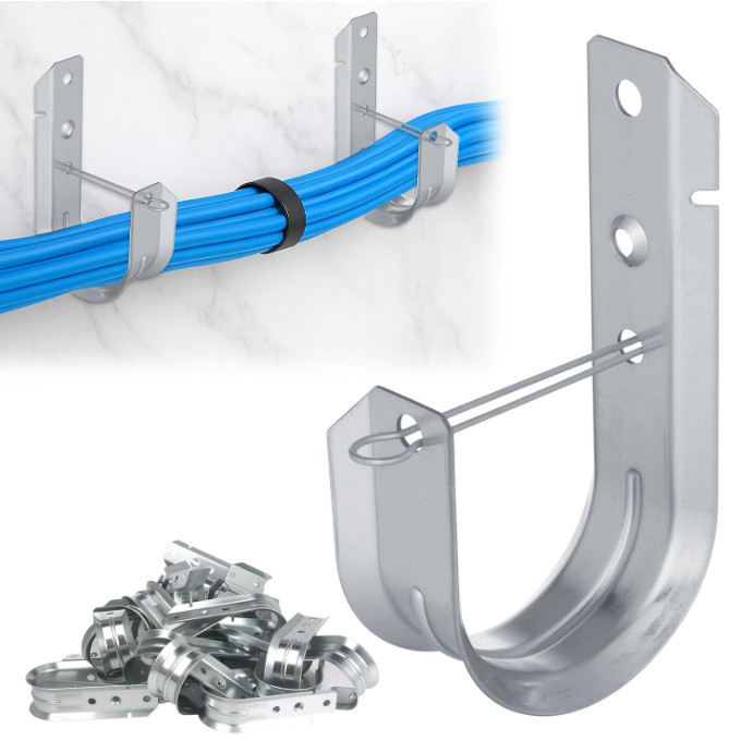 50 Ganchos J de Acero Galvanizado 2", Soporte de Pared para Cables con Clip Rete