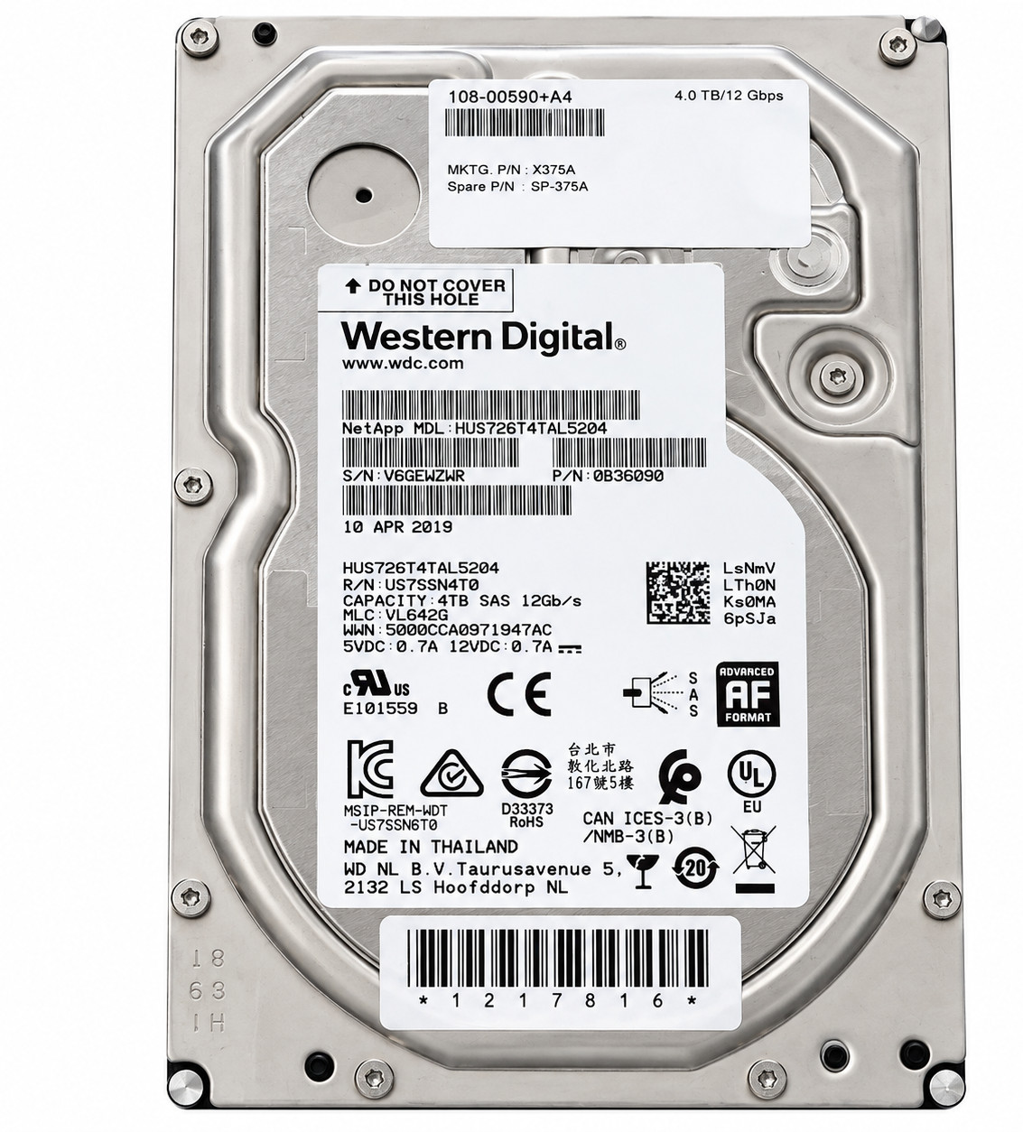 Western Digital HUS726T4TAL5204 4TB 7.2K SAS 12Gb/s 3.5" 512e HDD NetApp X375A