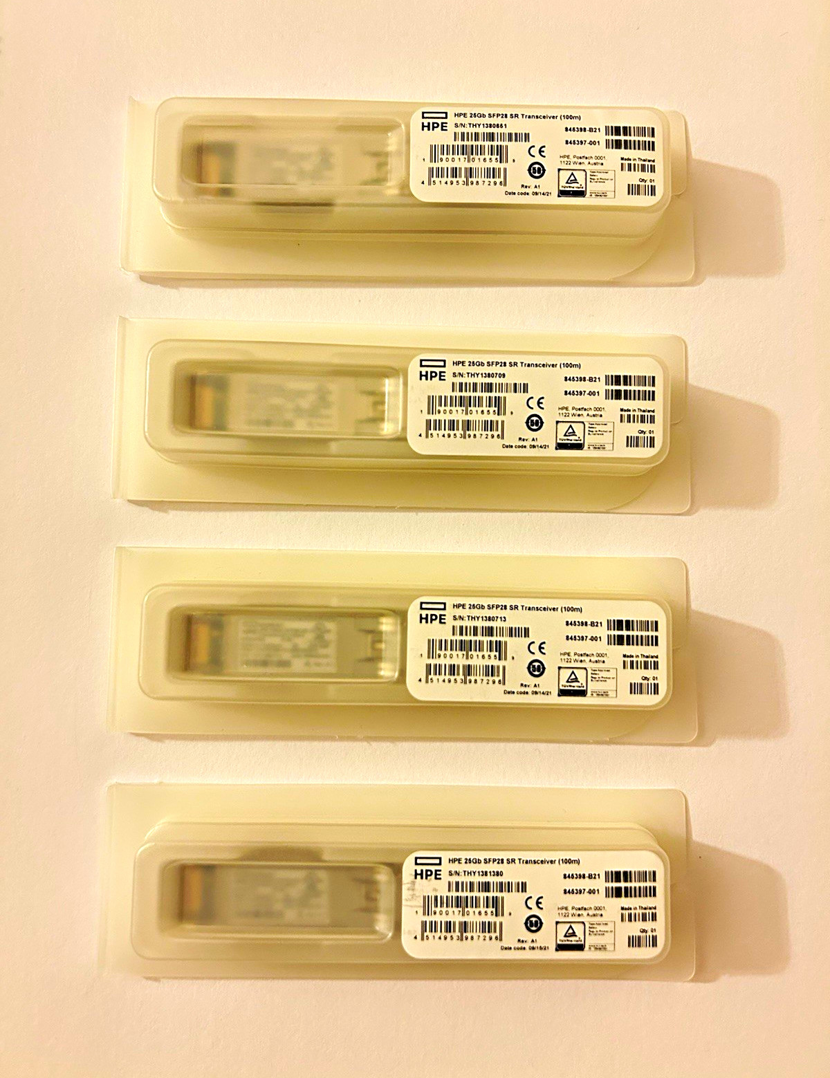 Lot of 4 HPE 25GB SFP28 SR Transceiver (100m) 845398-B21 845397-001