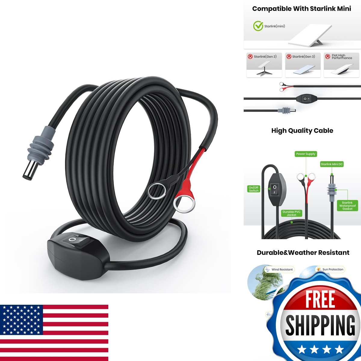 XTAR CB8 Starlink Mini O-Ring DC Charging Cable 3M/10FT with Switch