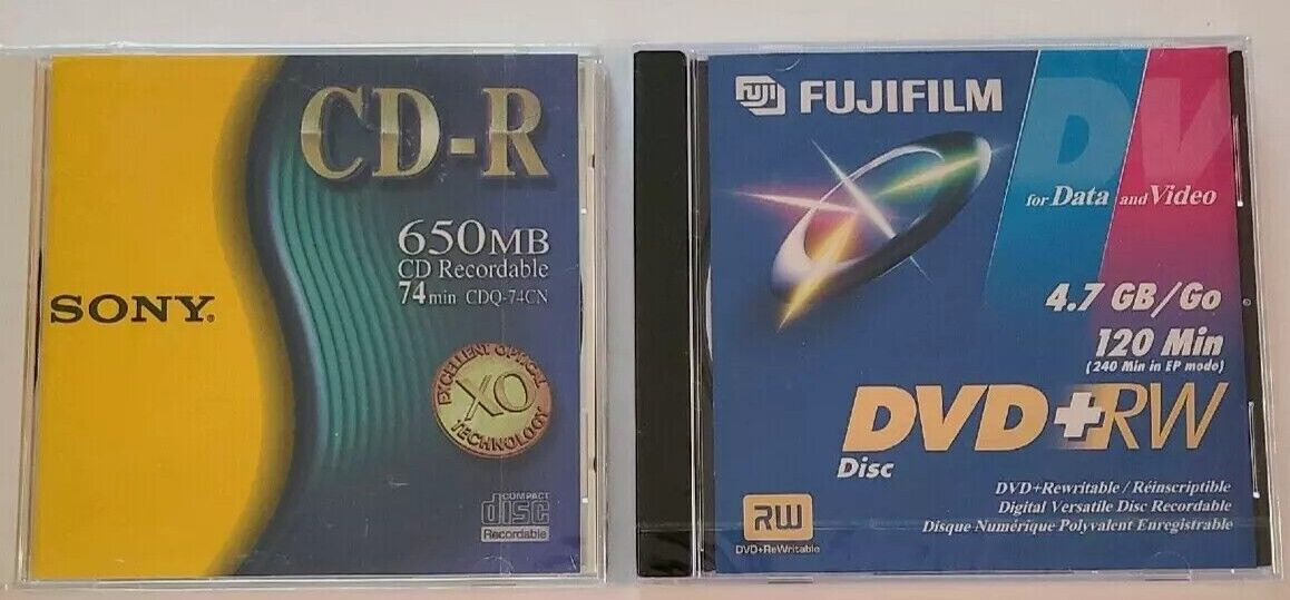Sealed Fujifilm DVD + Rewritable 4.7 GB/Go & Sony CD-R 650 MB CD Recordable