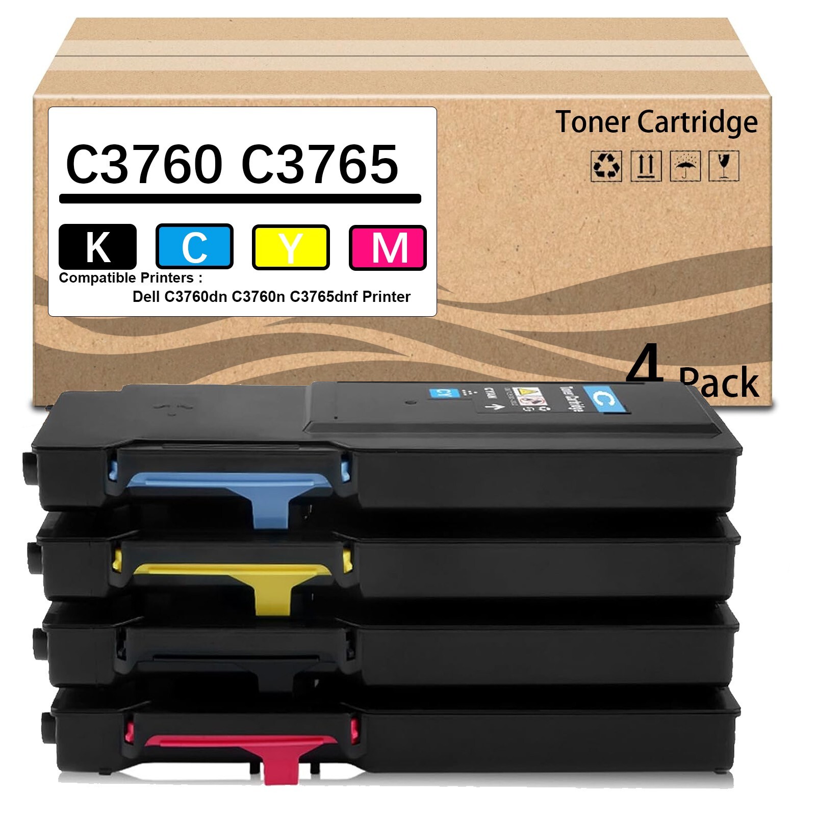 4 Pack C3760 C3765 Toner Cartridge for 331-8429 331-8430 331-8431 331-8432 for