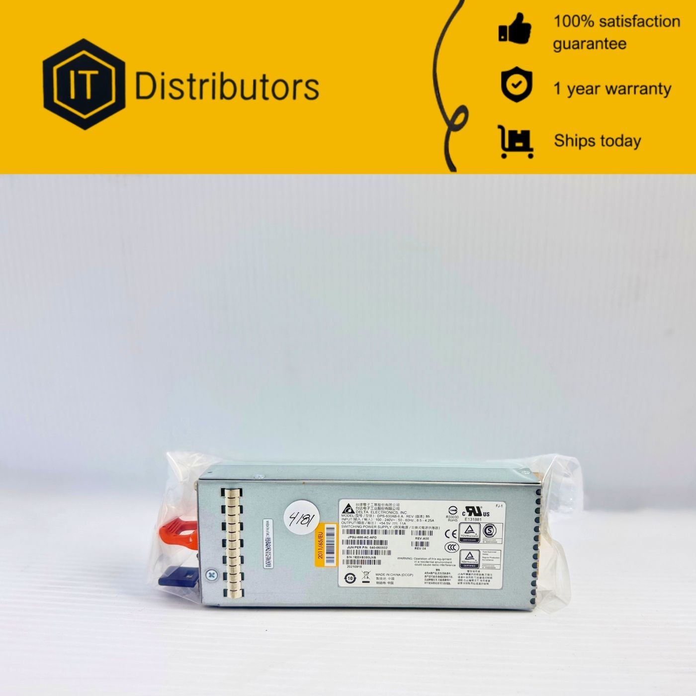 Juniper JPSU-600-AC-AFO / New Pull / 1 Year Warranty / Ships Today