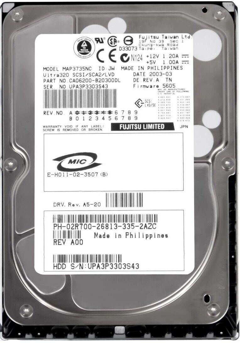 Hard Drive Dell 02R700 2R700 73GB 10000U/Min 8MB SCSI U320 MAP3735NC 3.5'' Inch