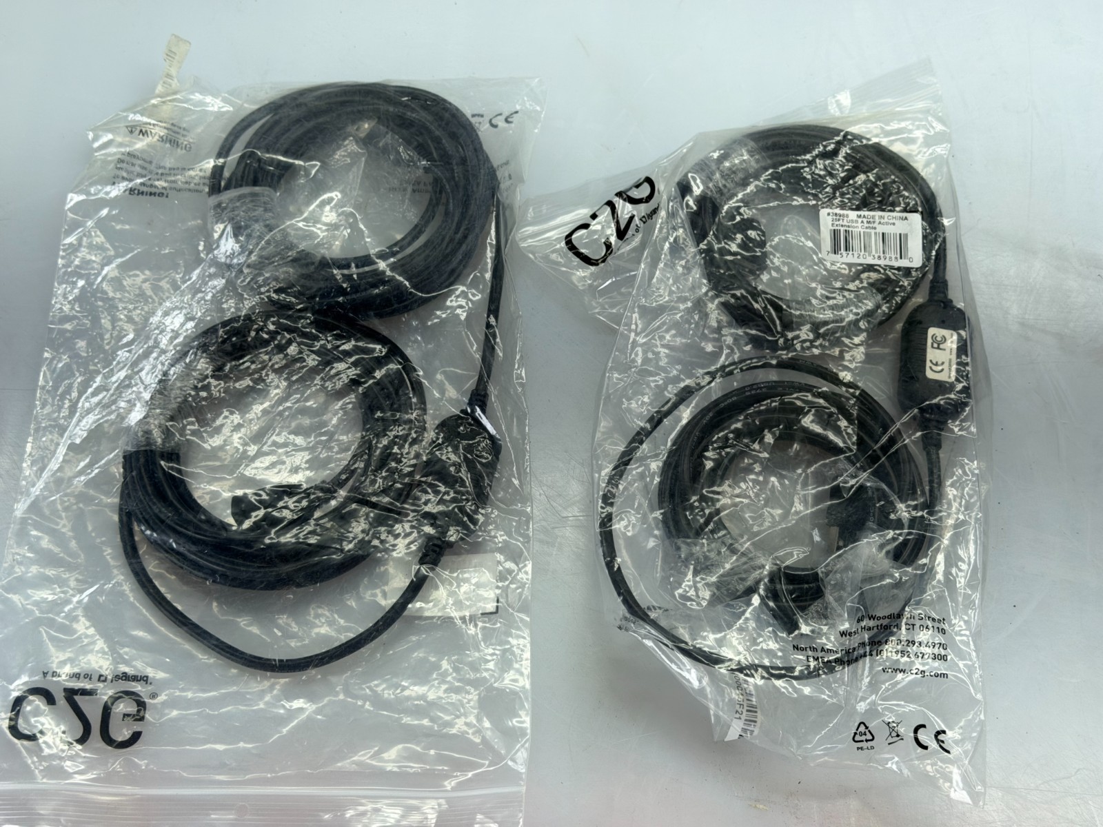 2X C2G 38988 25FT USB A Male to Female Active Extension Cable
