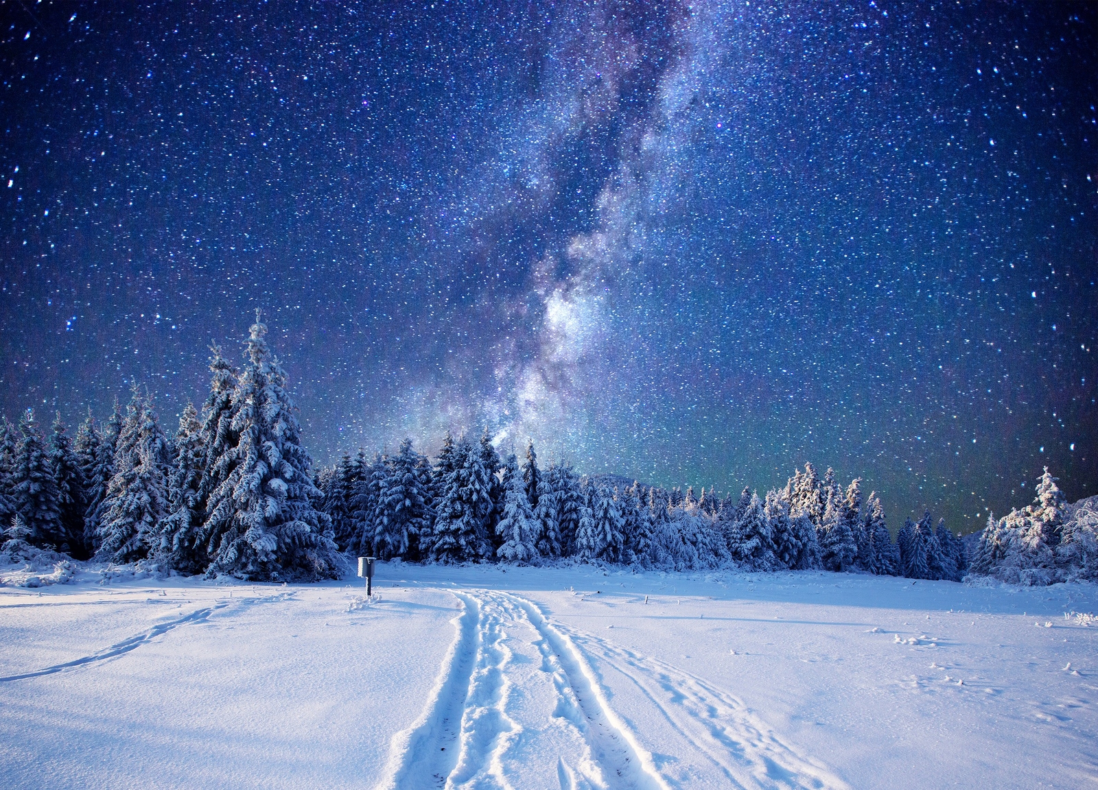 Landscape night winter snow starry sky forest nordic s Custom Gaming Mat Desk