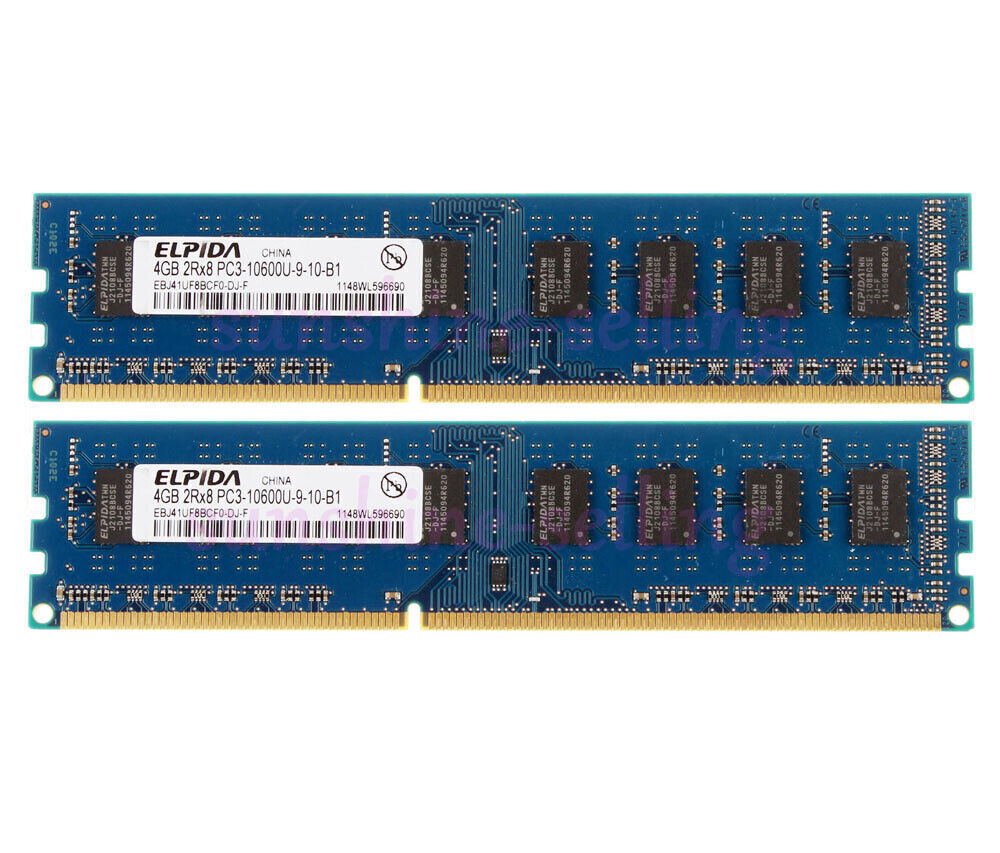 2X 4GB Elpida 4GB 2Rx8 PC3-10600 DIMM 240Pin DDR3 1333Mhz RAM Memory Desktop $rm
