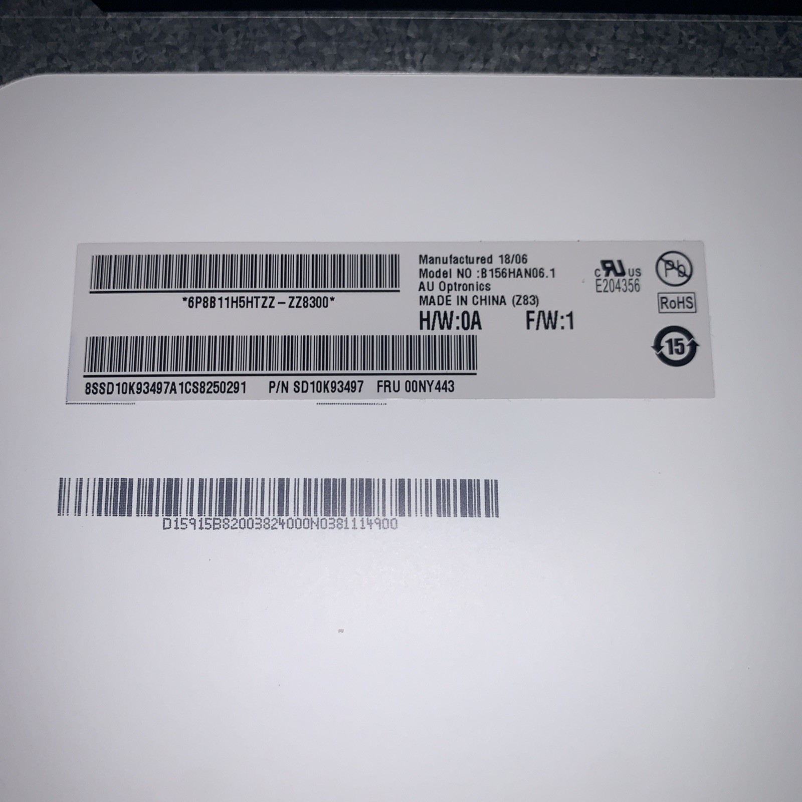 Lenovo FRU 00NY443 LCD Screen Matte FHD 1920x1080 Display 15.6"