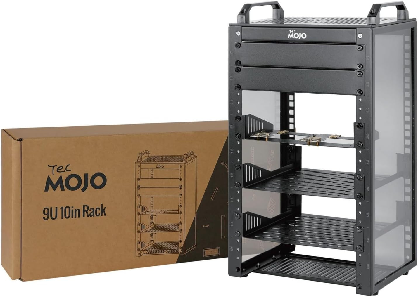 9U Network Rack, 10 Inch Mini Server Rack with 2 Side Translucent Panels & 2 Top