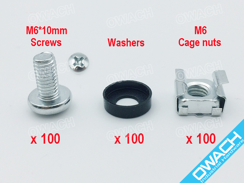 100 pack- M6 Cage nuts & Screws for server rack shelf cabinet, High Quality