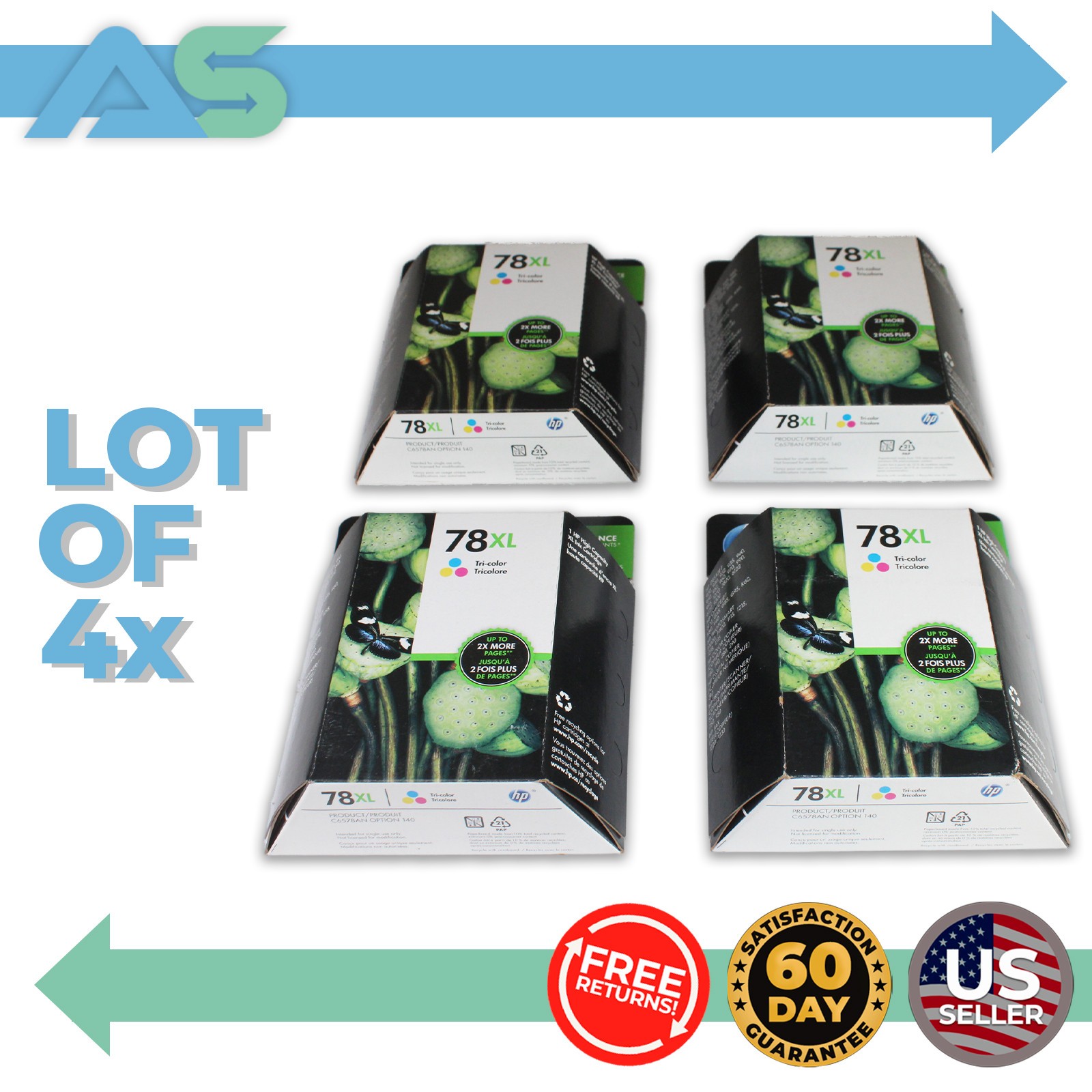 Lot of 4 HP 78XL OfficeJet Tri-Color High XL Capacity Ink Cartridge | C6578AN