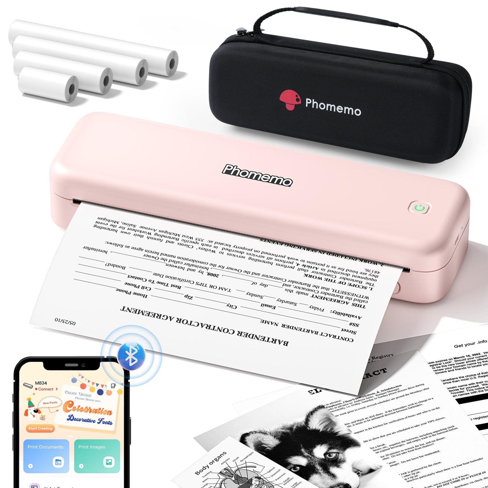 Portable Printers Wireless for Travel Upgraded,M834 Bluetooth Thermal Printer...