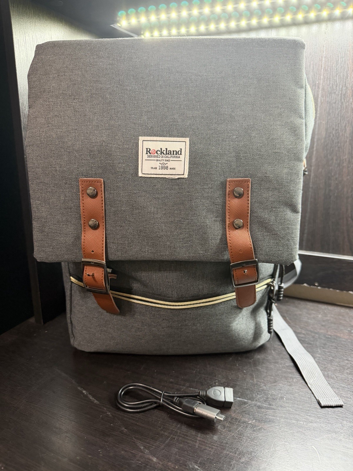 Rockland Heritage USB Laptop Backpack Vintage style w/ Charging Port & Cable