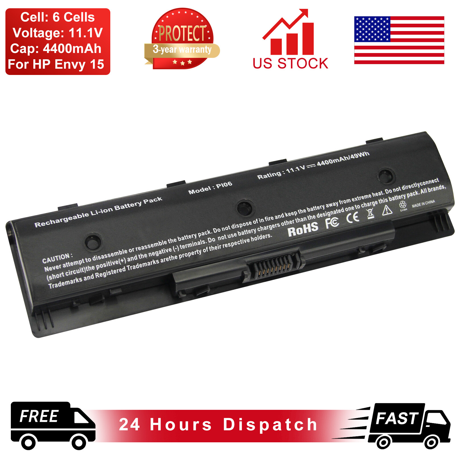 710416-001 Pi06 Battery For HP Envy 15-J000 15-Q100 15T-J000 15T-J100 Tpn-Q117